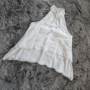 Athropologie Eze Sur Mer White Lace Sleeveless Blouse Sz S